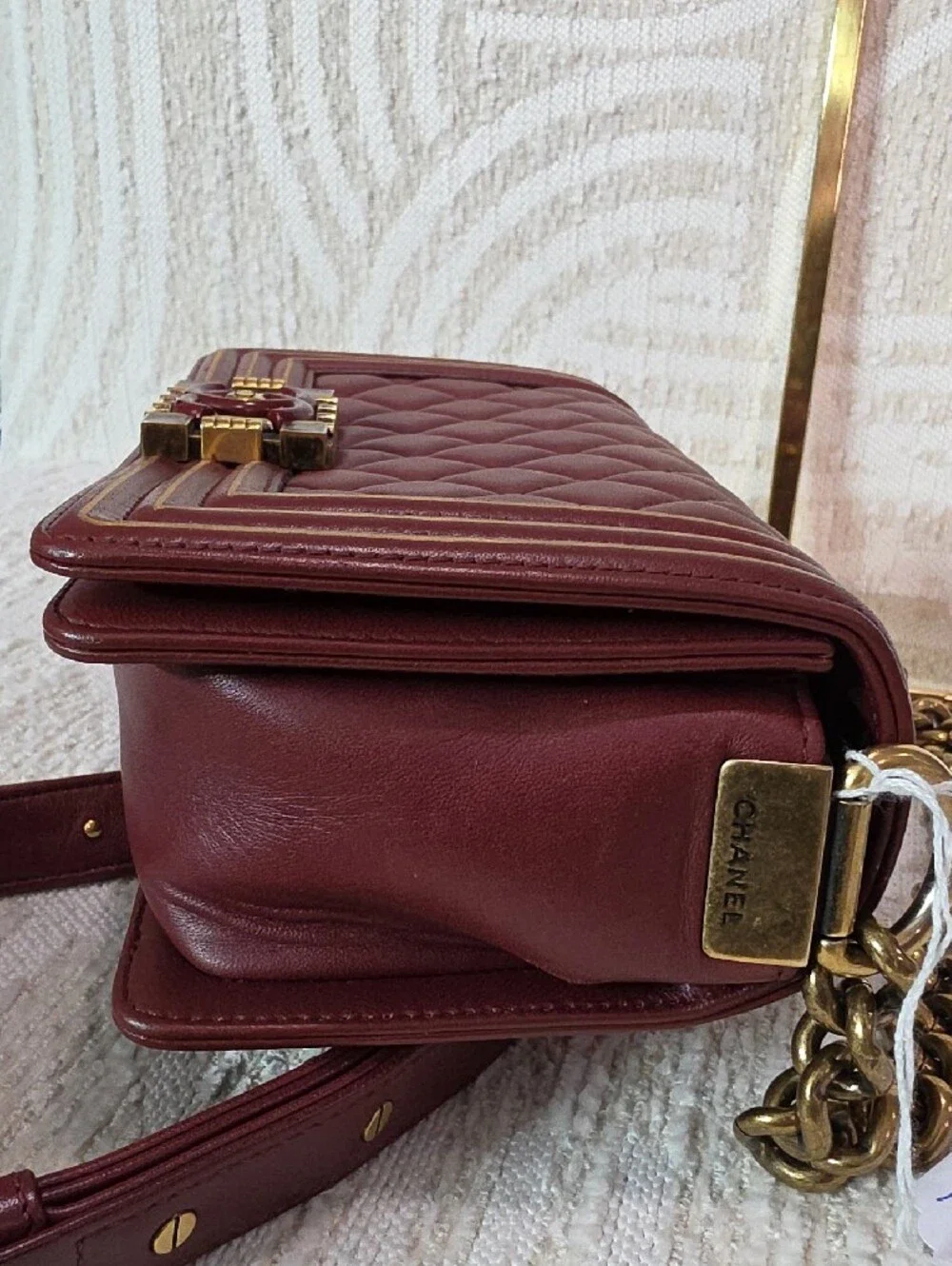 Chanel Boy Quilted Top-Handle Shoulder Bag in Deep Burgundy Small